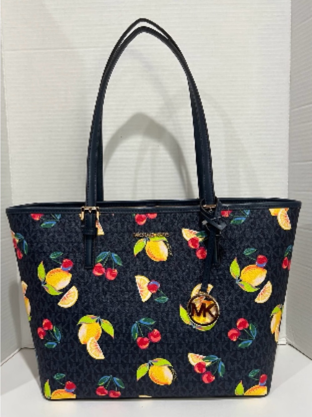 Michael Kors Authentic new with tags Navy Tote with Cherry & Lemon Motif